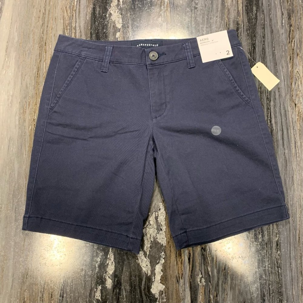 Aeropostale NEW Navy Blue 9in Bermuda Shorts sz 2